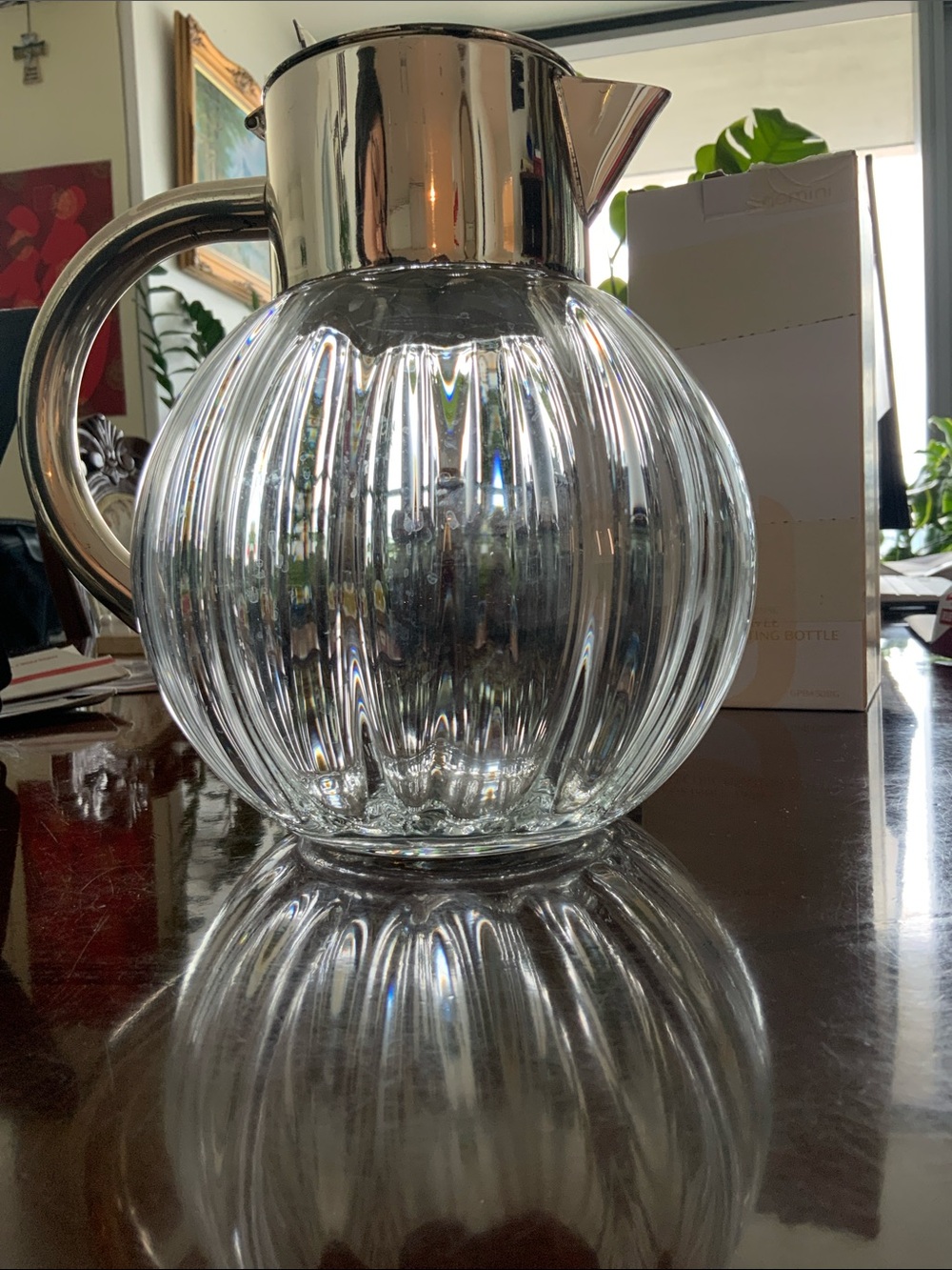 Large Lead Crystal Decanter with Silver Plated Lid